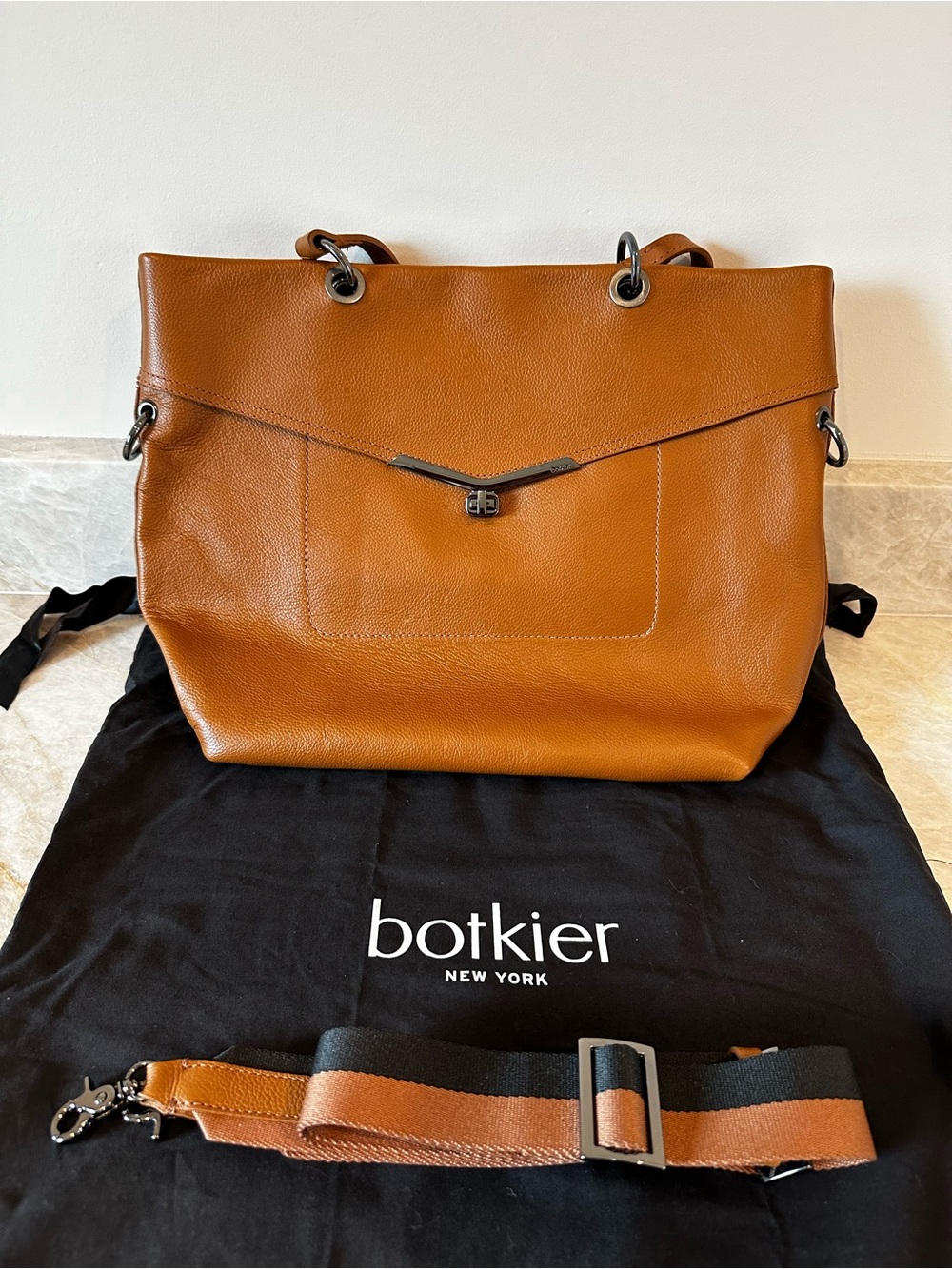 NEW! BOTKIER Valentina Coffee Leather Large Tote